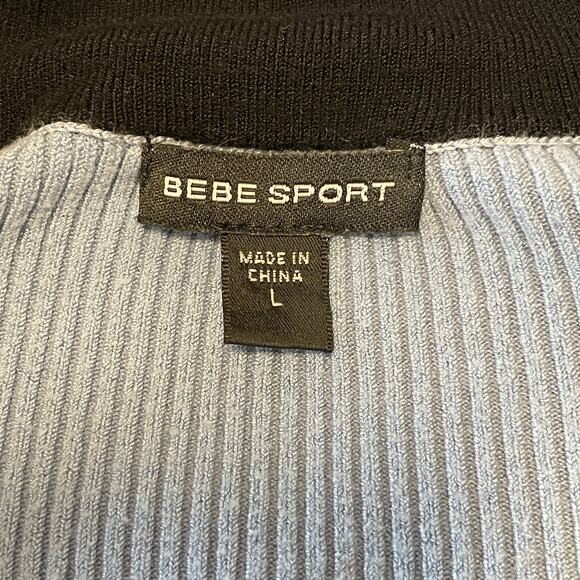 Vintage Y2K Bebe Sport Rhinestone Ribbed Stripe Blue Zip Up Women's Large - Picture 4 of 7